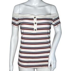 Aeropostale Shirt Junior XL White Pink Stripe Seriously Soft Off Shoulder Casual